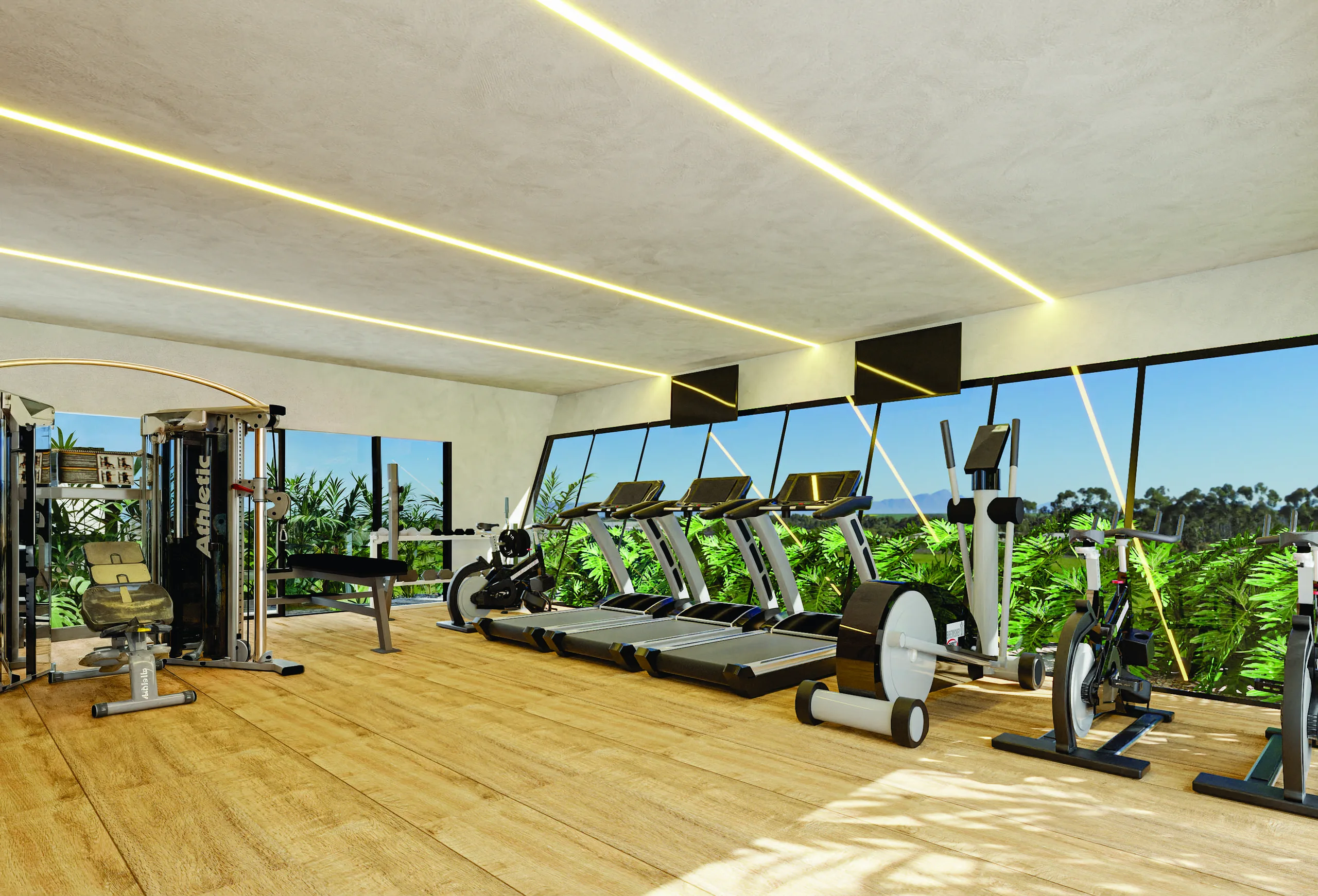Academia do L'Harmonie Fitness com vista para o verde